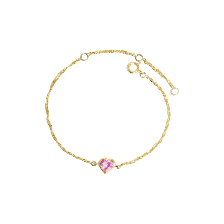 HEART: SOLID 9K GOLD BRACELET RHODOLITE GARNET