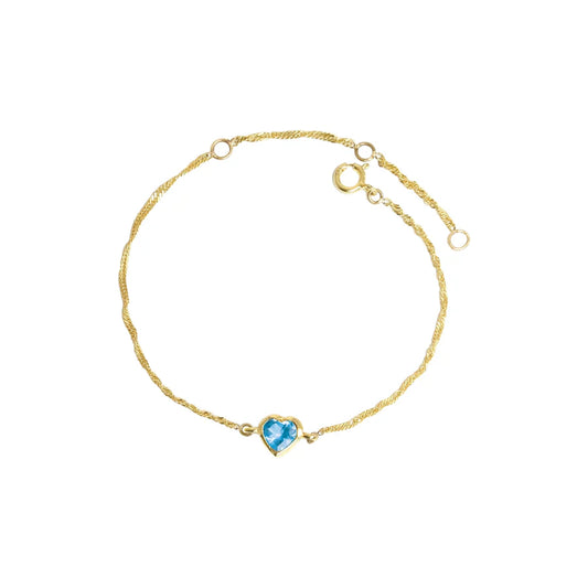 HEART: SOLID 9K GOLD BRACELET Blue Topaz