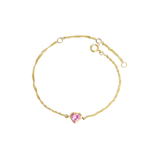 HEART: SOLID 9K GOLD BRACELET RHODOLITE GARNET